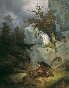 En grib på en død hjort af Friedrich August Mathias Gauermann