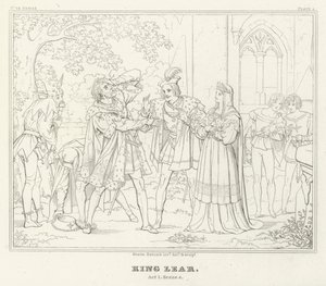 King Lear, 1. akt, scene 4 (gravering) af Friedrich August Moritz Retzsch