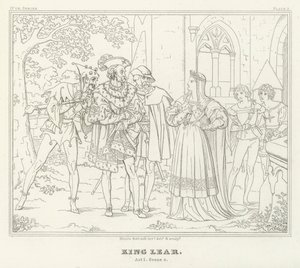 King Lear, 1. akt, scene 4 (gravering) af Friedrich August Moritz Retzsch