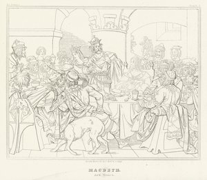Macbeth, akt III, scene 4 (gravering) af Friedrich August Moritz Retzsch