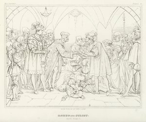 Romeo og Julie, 5. akt, scene 3 (gravering) af Friedrich August Moritz Retzsch