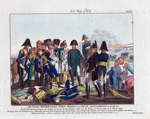 Marshal Durocs død i Hochkirchen den 22. maj 1813 (bataille de Bautzen ou Wurschen) - Campe, August Friedrich Andreas (1777-1846) - Radering, akvarel - 24x28,5 - Privat samling