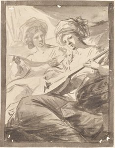 To kvinder med mandolin (studie til dobbeltportræt af søstrene Victoire og Sophie von Fries?) af Friedrich Heinrich Fuger