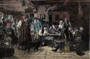 Schlesiens krig: Rekruttering til den schlesiske hær - Schlesien-krigene (1740-1763): Rekruttering af tropperne fra Frederik II af Preussen, kendt som den Store (1712-1786) - 1882 - Træsnit af Hiddemann, Friedrich (1829-1892) af Friedrich Hiddemann