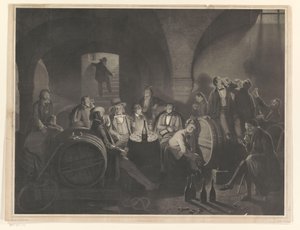 Selskab af drikkende mænd i en vinkælder af Friedrich Jentzen