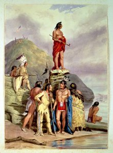 Gruppe af indianere på en flodbred, 1854 af Friedrich Kurz