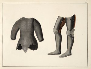Rustning, plade fra A History of the Development and Customs of Chivalry, af Dr. Franz Kottenkamp, udgivet af Carl Hoffmann, 1842 af Friedrich Martin von Reibisch