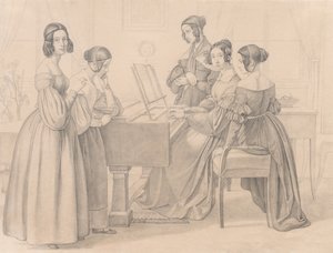 Musicale ved Prellers, 1838. af Friedrich Preller