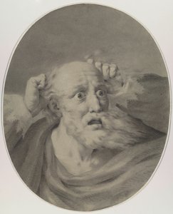 Gammel mand med skæg, der roder i håret. af Friedrich Rehberg