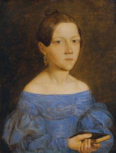 Buste af en ung pige i en blå kjole af Friedrich Wasmann