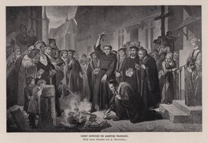 Martin Luther brænder den pavelige tyr i Wittenberg, Tyskland af Friedrich Wilhelm Heinrich Martersteig