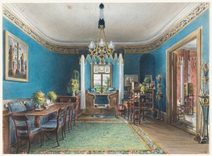 Tegning, Det blå værelse, Schloss Fischbach, 1846