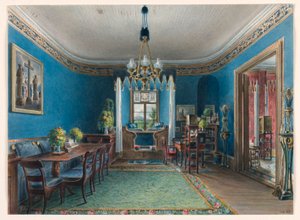 Tegning, Det blå værelse, Schloss Fischbach, 1846