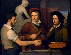 Selvportræt med sin bror Ridolfo og Bertel Thorvaldsen, 1815-1816.