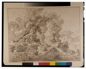 Faun og nymfe i arkadiske landskab af Friedrich the Elder Preller