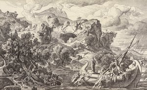 Odysseus forlader kyklopernes ø (kobberstik) af Friedrich the Elder Preller
