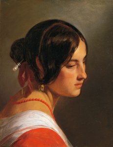kvindehoved af Friedrich von Amerling (1803-1887), olie på lærred, 47x37 cm