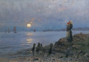 Kvinde og barn på stranden af Frithjof Smith-Hald