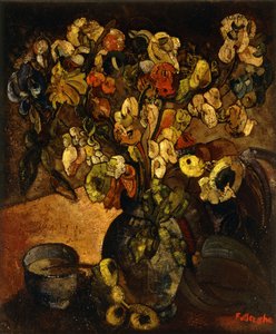 Stilleben med blomster og skål; Nature Morte avec Fleurs et Bol - Stilleben med blomster og kop, ca. 1914 (olie på lærred)