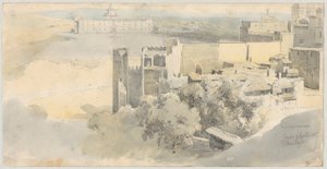 Toledo med udsigt over Alcazar af Fritz (Friedrich) Bamberger