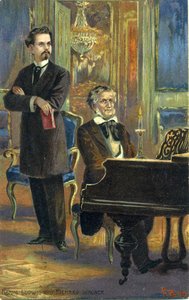 Wagner og kong Ludwig II, ca. 1900 (farve litho) af Fritz Bergen