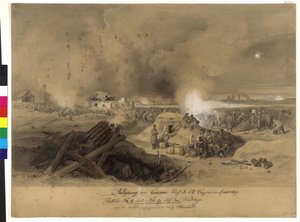 Belejring af Komorn af de k.k. tropper i april 1849 (akvarel på papir) af Fritz L