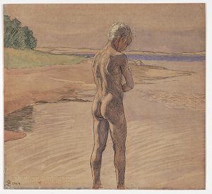 Hans stående i vandet. Motiv fra Fyns Hoved af Fritz Syberg