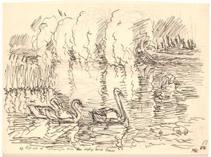 Og lige ud af Tykningen kom tre dejlige hvide Svaner af Fritz Syberg