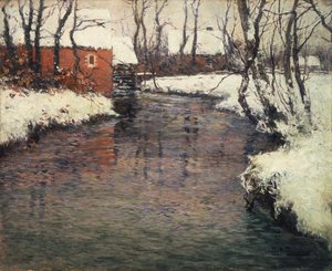 A Winter River Landscape (olie på lærred)