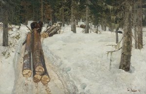 Kørsel af tømmer af Fritz Thaulow