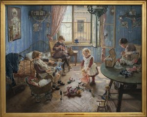 Børnehave. Maleri af Fritz von Uhde (1848-1911), olie på lærred