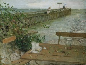 Anløbsbro ved Starnbergsøen. Omkring 1896 af Fritz von Uhde