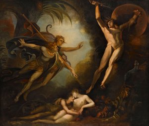 Satan starter, berørt af Ithuriels spyd, 1779.