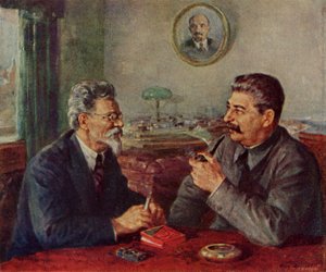 Josef Stalin (1879-1953)  Mikhail Ivanovitch Kalinin (1875-1946) af Fyodor Alexandrovich Modorov