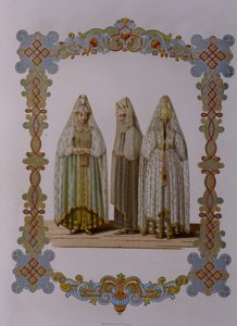 Kostumer af Jomfruer fra Torzhok Fra serien Clothing of the Russian State, 1851 af Fyodor Grigoryevich Solntsev