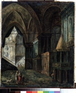 I en katedral (I en katedral). Maleri af Fjodor Yakovlevich Alexeev (1753-1824). Olie på lærred, 35,5 x 30,5 cm