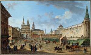 Udsigt over opstandelsesporten på Den Røde Plads, Moskva, Rusland, c1801