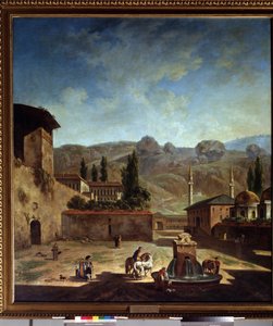 Vue de la ville de Bakhchisaray (Ukraine) (Udsigt over byen Bakhchisaray). Peinture af Fyodor Yakovlevich Alexeev (1753-1824). Huile sur toile
