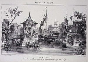 Udsigt over Kanton, der viser kvindelige sømænd i deres sampans, fra 