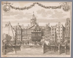 Publikum på Dam-pladsen i Amsterdam fejrer Willem IV