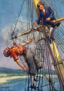 Illustration til Treasure Island af Robert Louis Stevenson (farve litho)
