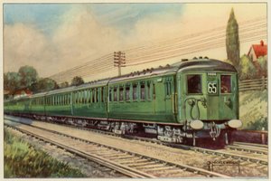 The Southern Railway, Electric Express fra London Bridge til Eastbourne (farve litho)