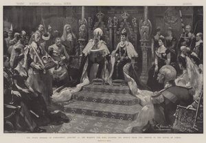 Statens åbning af parlamentet den 16. januar, Hans Majestæt Kongen læser sin tale fra tronen i Overhuset af G.S. Amato