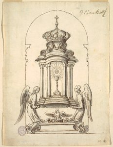Tegning, Design til en tabernakeldør, der skal udføres i bronze, ca. 1725 af G B C