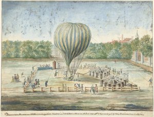 Lanceringen af Blanchards ballon i Haag i 1785 af G. Carbentus (signed by artist)