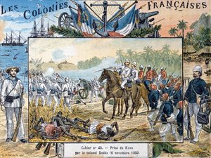 The Siege of Kana af general Alfred-Amedee Dodds (1842-1922) 6. november 1892, indgraveret af L. Geisler