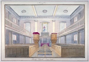 Indvendig udsigt over den østlige ende af Holy Trinity Church, Newington, Southwark, London, 1826 af G Yates