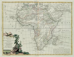 Afrika opdelt i dets hovedstater, gravering af G. Zuliani hentet fra Tome I of the Newest Atlas udgivet i Venedig i 1776 af Antonio Zatta, Private Collection af G. Zuliani