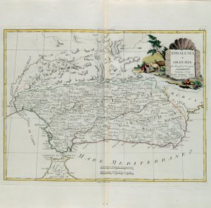 Andalusien og Granada, gravering af G. Zuliani hentet fra Tome I af det nyeste atlas udgivet i Venedig i 1776 af Antonio Zatta, privat samling af G. Zuliani