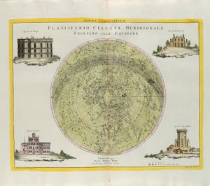 Kosmografisk plade af den sydlige himmelplanisfære skåret ved ækvator, gravering af G. Zuliani taget fra Tome I af det nyeste atlas udgivet i Venedig i 1777 af Antonio Zatta af G. Zuliani